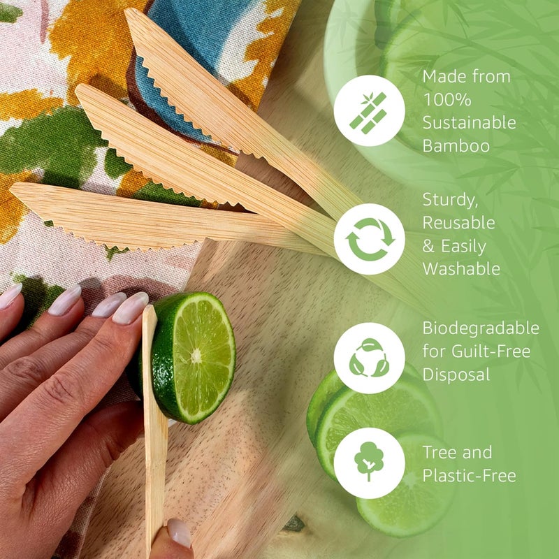 Jenvita 100% Bamboo Knives Set - 100 Biodegradable Utensils (100 Knives) | Reusable or Disposable Bamboo Flatware | Compostable FSC Certified Knives for Weddings, Camping, Parties - Image 2